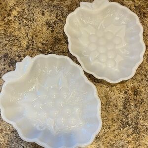 Vintage Milk Glass Grape Patterned Candy Trinket Dishes Set of Two
